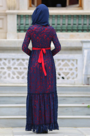 Kemerli Kırmızı Tesettür Abiye Elbise 77900K - Thumbnail