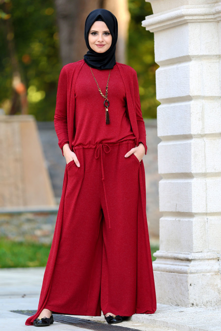 Neva Style - Red Hijab Jumpsuit 50650K