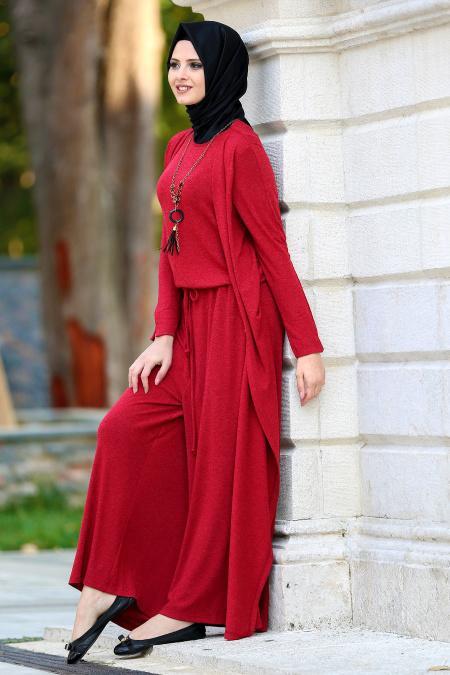 Neva Style - Red Hijab Jumpsuit 50650K - 3