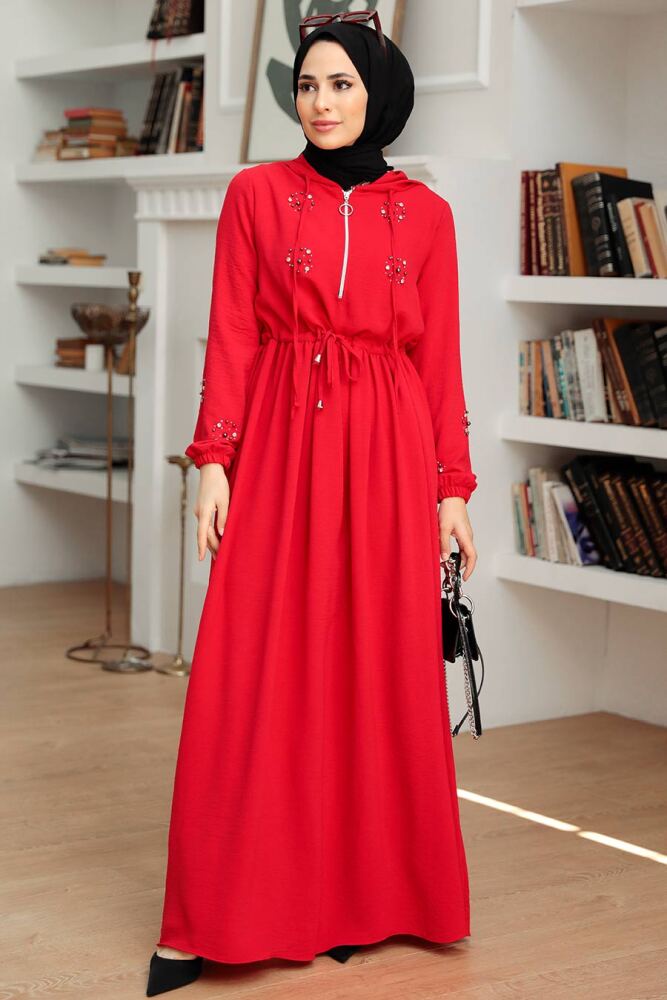 Neva Style - Red Hijab Maxi Dress 13260K - 3
