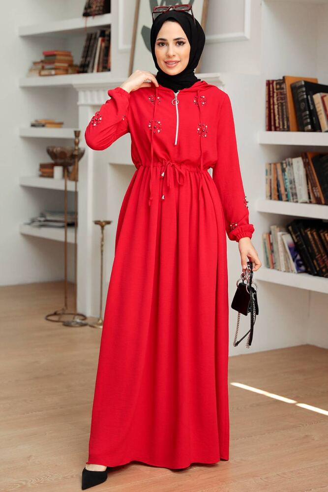 Neva Style - Red Hijab Maxi Dress 13260K - 1