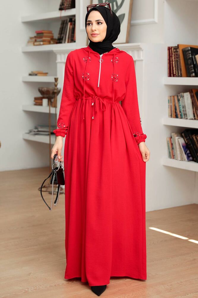 Neva Style - Red Hijab Maxi Dress 13260K - 2
