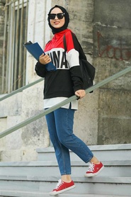 Neva Style - Red Hijab Sweatshirt & Tunic 85080K - Thumbnail