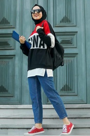 Neva Style - Red Hijab Sweatshirt & Tunic 85080K - Thumbnail