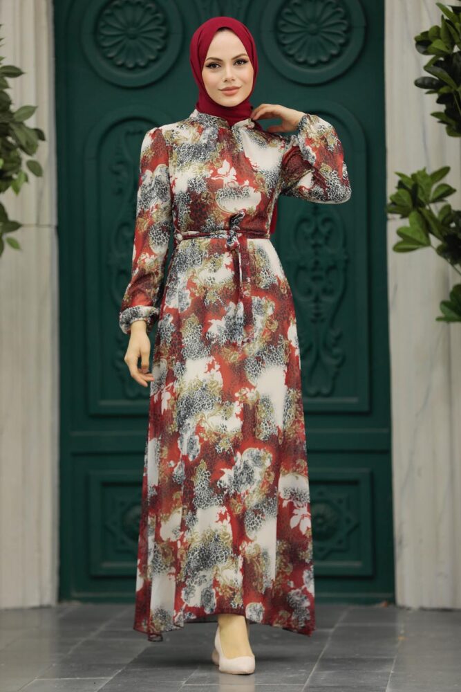 Red Long Muslim Dress 33560K - 2
