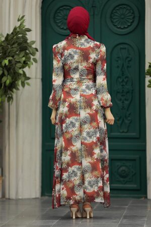 Red Long Muslim Dress 33560K - 3