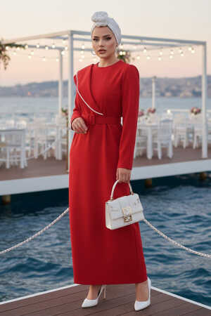 Red Modest Prom Dress 664K - 1