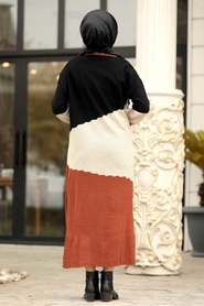 Neva Style - Renk Detaylı Bej Triko Elbise 1171BEJ - Thumbnail