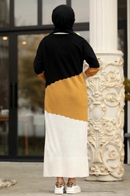 Neva Style - Renk Detaylı Hardal Triko Elbise 1171HR - Thumbnail