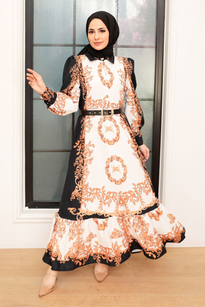 Neva Style - Robe Atlas Hijab à motifs 22235DSN - 1