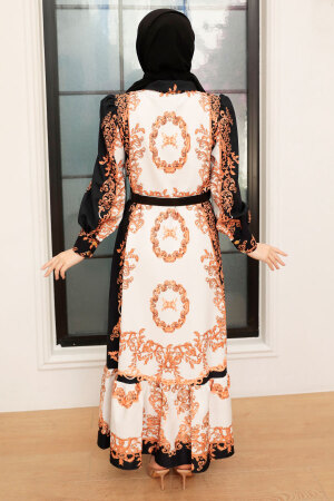 Neva Style - Robe Atlas Hijab à motifs 22235DSN - 5