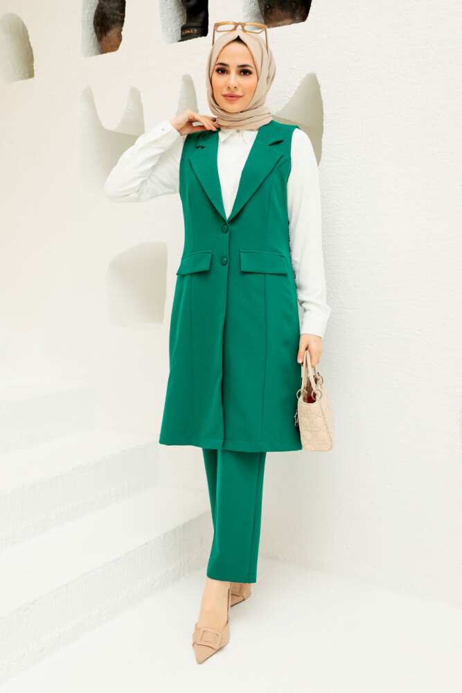 Neva Style - Robe Costume Hijab Vert Amande 5682CY - 1