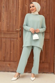 Neva Style - Robe de costume double hijab menthe 13010MINT - Thumbnail