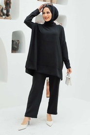 Neva Style - Robe de Costume Double Hijab Noir 13010S - Thumbnail