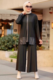 Neva Style - Robe de Costume Hijab Noire 19240S - Thumbnail