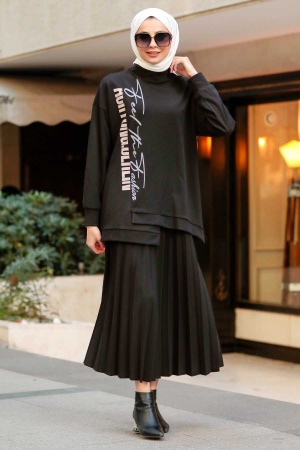 Neva Style - Robe de costume noire avec hijab 19239S - 1