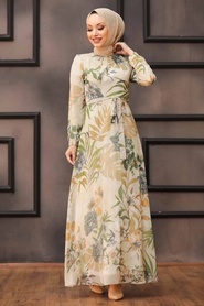 Neva Style - Robe de jour Hijab Beige 81542BEJ - Thumbnail
