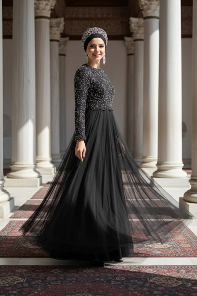 Neva Style - Robe de soirée Hijab argentée 9160GMS - 1