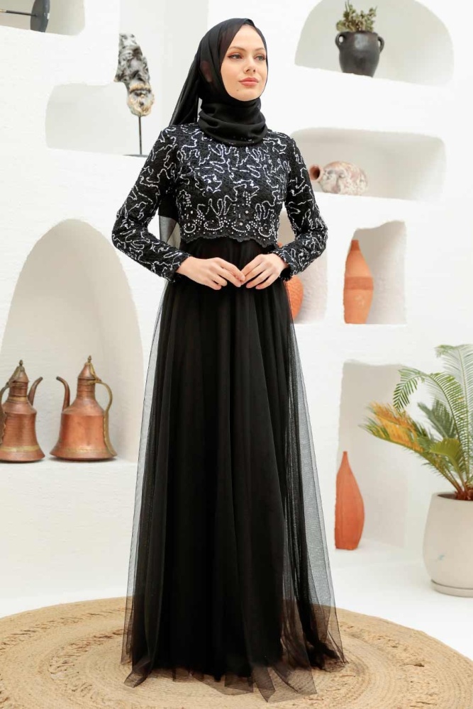 Neva Style - Robe de soirée Hijab argentée 9160GMS - 1