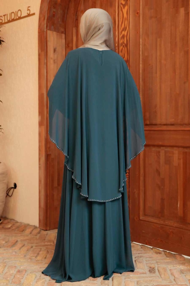 Neva Style - Robe de Soirée Hijab Bleu Pertol 91501PM - 2