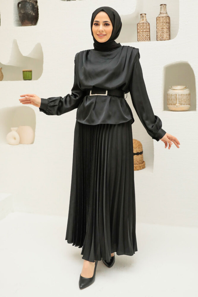 Neva Style - Robe de Soirée Hijab Noire 3456S - 1