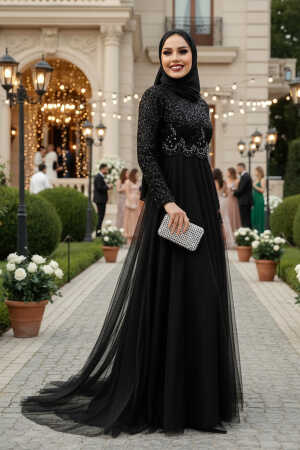 Neva Style - Robe de Soirée Hijab Noire 9160S - 1