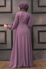 Neva Style - Robe de soirée Hijab Rose Séchée 50060GK - Thumbnail