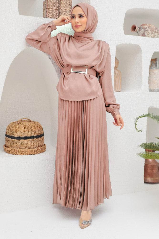 Neva Style - Robe de Soirée Hijab Vison 3456V - 1