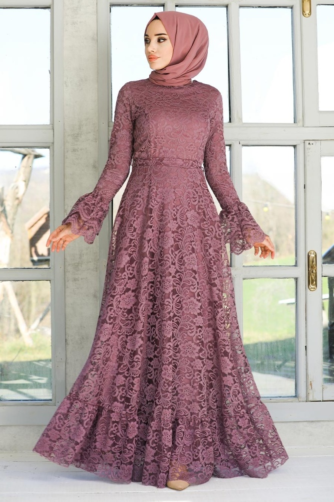 Neva Style - Robe de soirée islamique lilas foncé 5476KLILA - 1