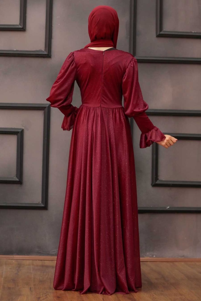 Neva Style -Robe de soirée islamique rouge bordeaux 5367BR - 2