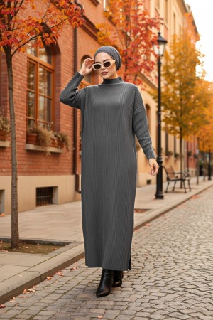 Neva Style - Robe en Tricot Hijab Fumé 34150FU - 1