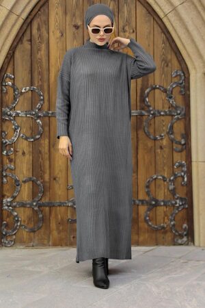 Neva Style - Robe en Tricot Hijab Fumé 34150FU - 1