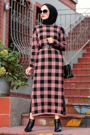  Neva Style - Robe en tricot Hijab Rose poussiéreux 3048GK - 1