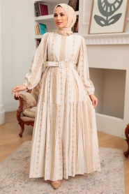 Neva Style - Robe Hijab Beige 10372BEJ - Thumbnail