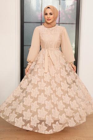 Neva Style - Robe Hijab Beige 1063BEJ - 1