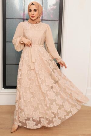 Neva Style - Robe Hijab Beige 1063BEJ - 2
