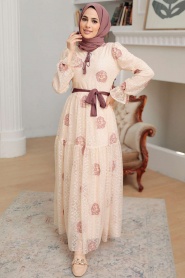 Neva Style - Robe Hijab Beige 1216BEJ - Thumbnail
