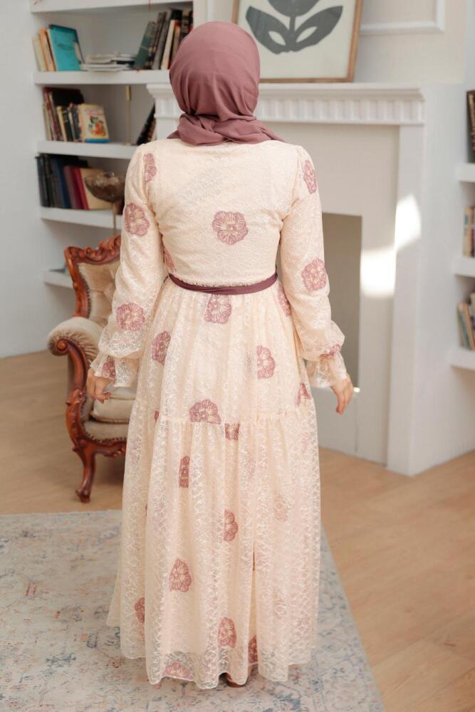 Neva Style - Robe Hijab Beige 1216BEJ - 4