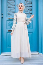 Neva Style - Robe hijab beige 12327BEJ - Thumbnail