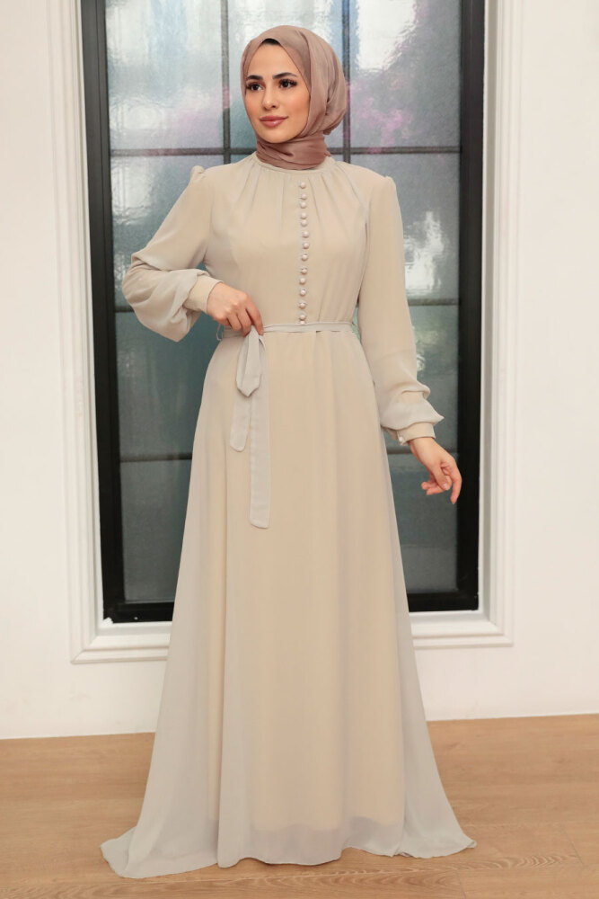 Neva Style - Robe Hijab Beige 2703BEJ - 1