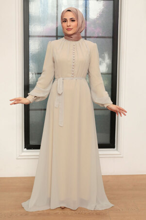 Neva Style - Robe Hijab Beige 2703BEJ - 2