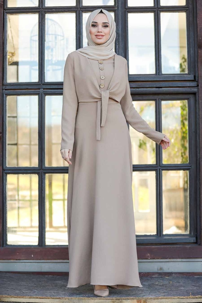 Neva Style - Robe Hijab Beige 2773BEJ - 1