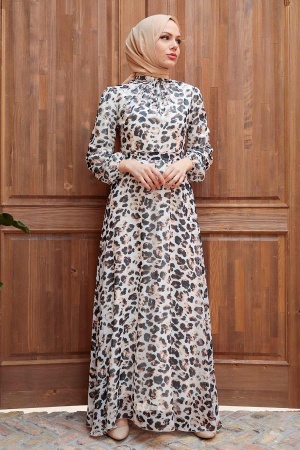 Neva Style - Robe Hijab Beige 279021BEJ - 1