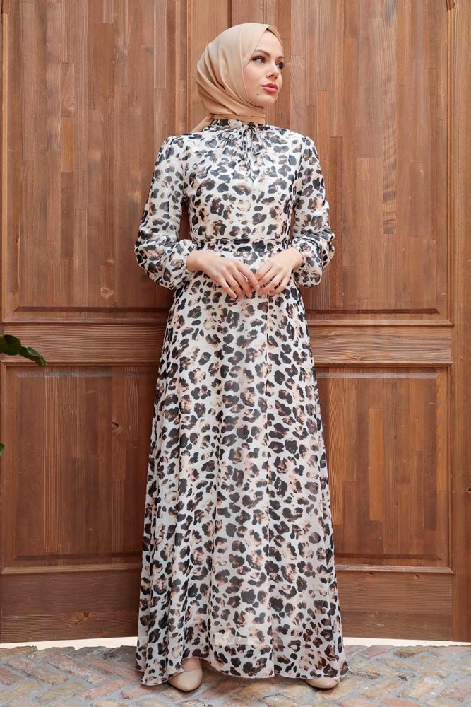 Neva Style - Robe Hijab Beige 279021BEJ - 1