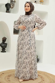 Neva Style - Robe Hijab Beige 279040BEJ - Thumbnail