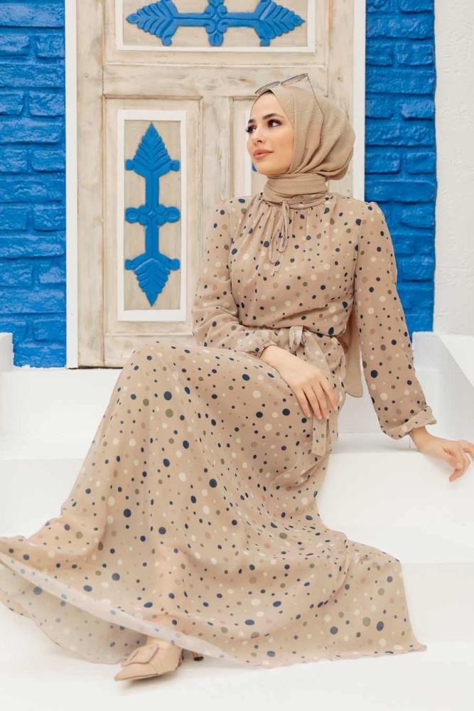 Neva Style - Robe Hijab Beige 279065BEJ - 3