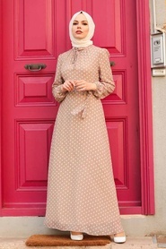 Neva Style - Robe hijab beige 27909BEJ - Thumbnail