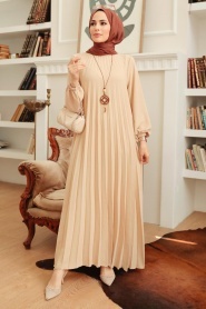 Neva Style - Robe Hijab Beige 30280BEJ - Thumbnail