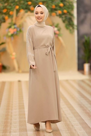 Neva Style - Robe hijab beige 3222BEJ - 1