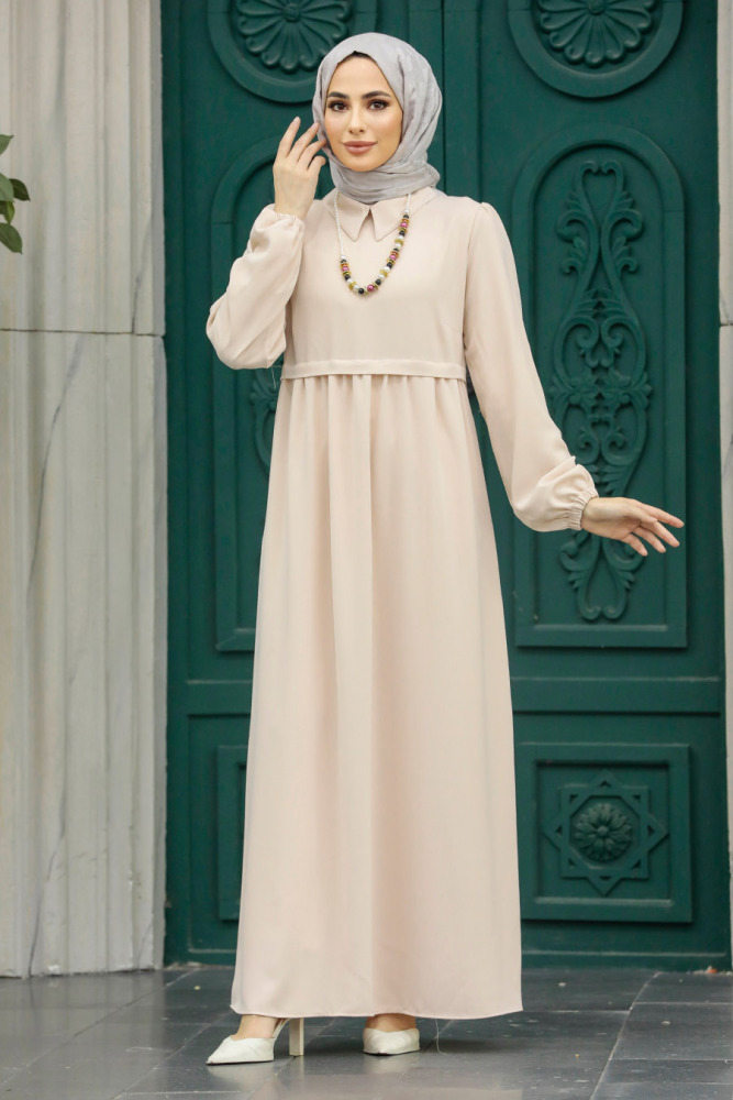 Neva Style - Robe Hijab Beige 414BEJ - 2